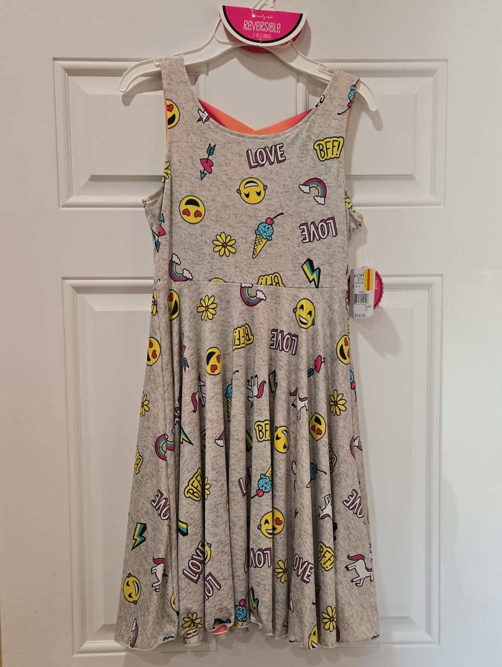 3 For $15 Kids Reversible Emoji Print Grey Tank Dress - Brand: Emily West